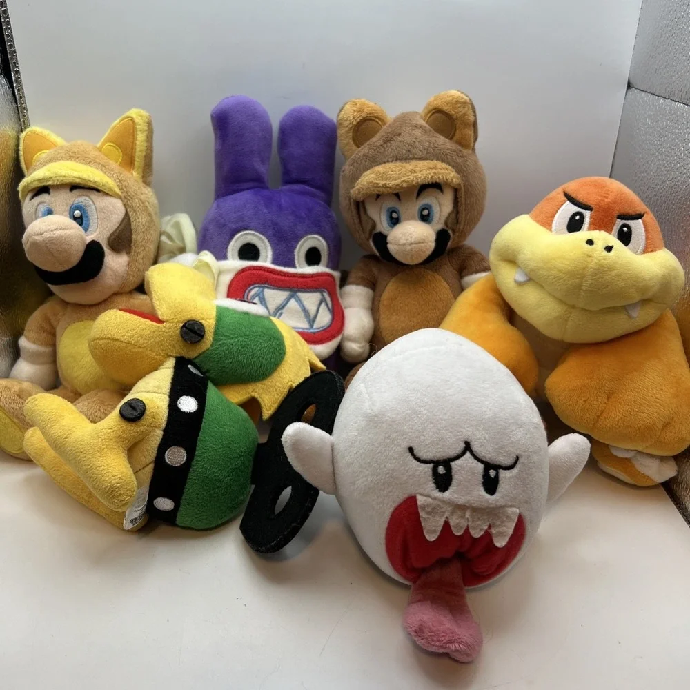 Super Mario Plush Lot of 6 Sanei Nintendo Boo Tanooki Cat Luigi Boom Boom Nabbit